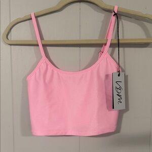VDM Light Pink Shimmer Spaghetti Strap Cropped Bikini Top